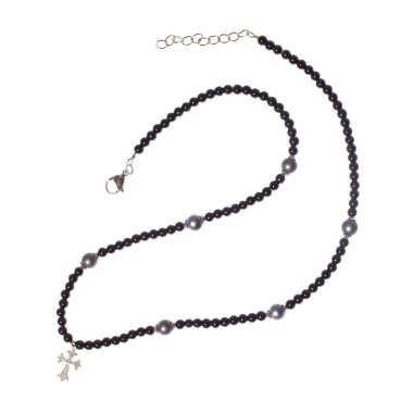 Gothic black long collier necklace with cross pendant isolated on white background clipart