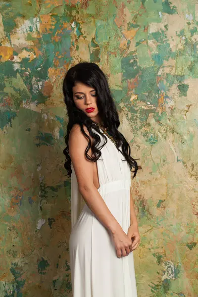 Evin içinde poz veren muhteşem bir kadın model, moda güzelliği portresi.