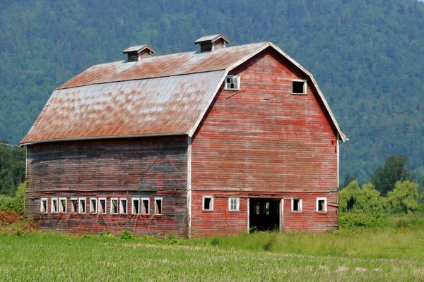 20世纪30年代流行的哥特式木制谷仓 其四分之三的外形仍然屹立在乡村山谷中 — 图库照片