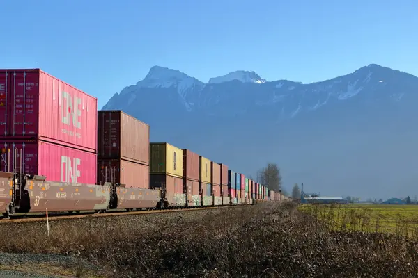 Wide View Freight Moving Fraser Valley Southwest British Columbia Stock Image