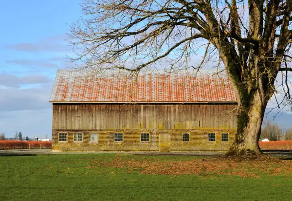 Profile View Huge Two Story Wooden Barn Has Been Used Royalty Free Stock Photos