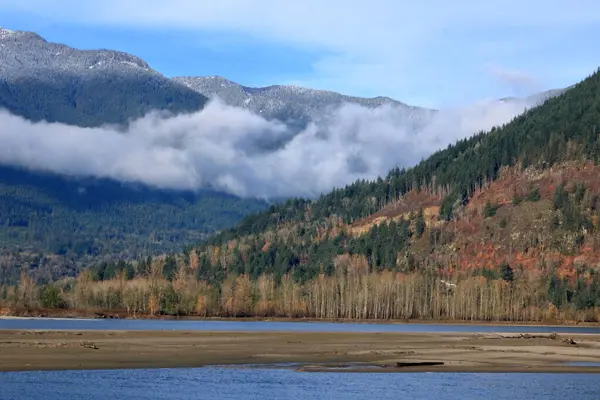 Szeroki Widok Piękną Rzekę Fraser Otaczającą Dzicz Wczesnym Sezonie Wiosennym Zdjęcia Stockowe bez tantiem