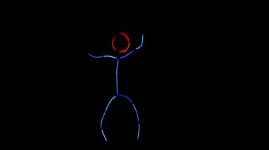Çok Renkli Parlayan Neon Çubuk Takımıyla Dans Eden Genç. Hareket İzi Efektiyle Çekim