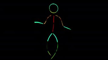 Neon çubuklarından yapılma çok renkli parlak takım elbiseli komik dans