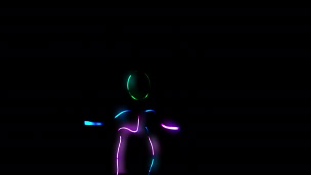 Batole Funny Dancing Multicolored Glowing Neon Tyče Oblek Dolly Out — Stock video