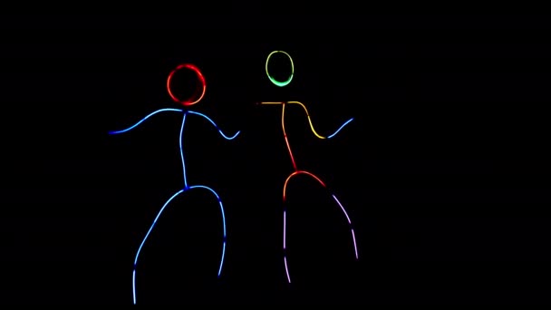 Смешные Танцы Разноцветном Светящемся Костюме Неоновых Палок — стоковое видео