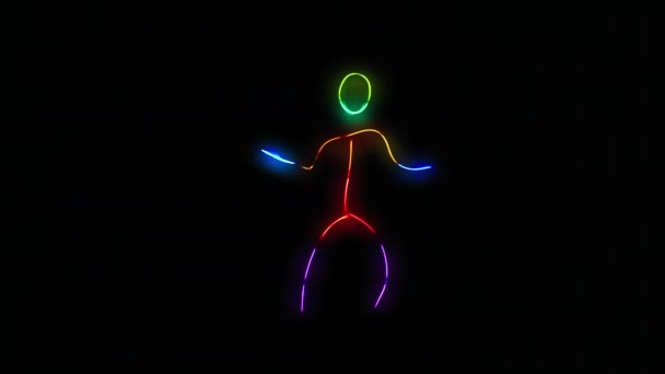 Rolig Dans Flerfärgad Glödande Kostym Tillverkad Neonstickor — Stockvideo