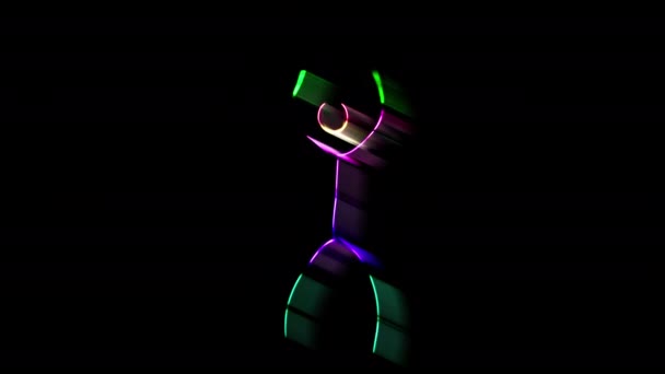 Funny Dance Multicolored Glowing Suit Made Neon Sticks Shot Motion — Stock Video
