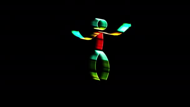 Rolig Dans Flerfärgad Glödande Kostym Tillverkad Neonstickor Skjuten Med Rörelsespåret — Stockvideo