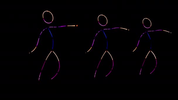 Sjov Dans Flerfarvet Glødende Dragt Lavet Neonpinde Skudt Med Bevægelse – Stock-video