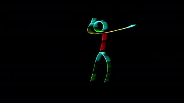 Funny Dance Multicolored Glowing Suit Made Neon Sticks Shot Motion — Stock Video