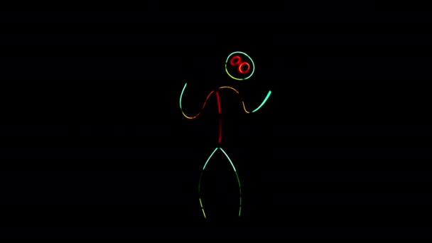 Neon Çubuklarından Yapılma Çok Renkli Parlak Takım Elbiseli Komik Dans — Stok video