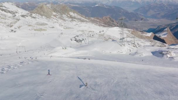 Drone Skier Ski Slope Skiing Mountain — Stock Video