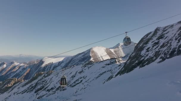 Ski Lift Cable Car Mountain Snow Ski Slope — Stock Video