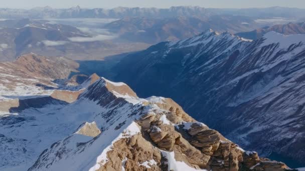 Drone Cross Mountain Snow Majestic — Stock Video