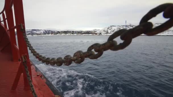 Statek Łańcuch Pokład Morze Grenlandia Wybrzeże — Wideo stockowe
