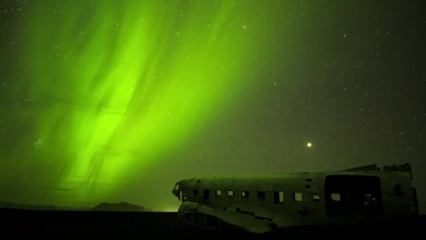 Northern Lights Green Airplane Aurora Borealis Sky — 비디오