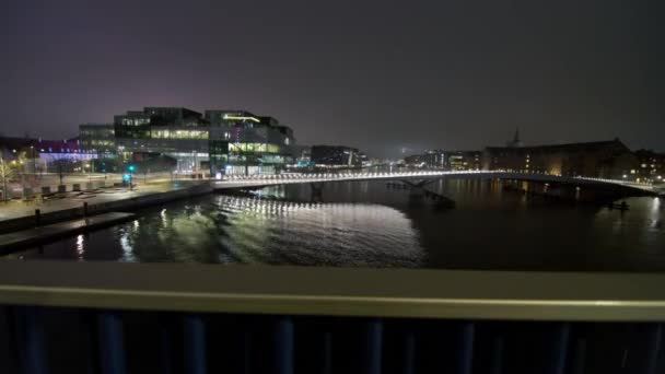 Canal Bridge City Megvilágított Koppenhága — Stock videók