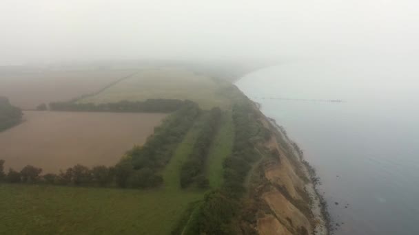 Drone Girato Nella Nebbia Mattutina Una Bella Collina Verde Vicino — Video Stock