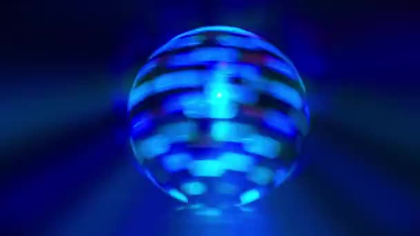 Blue Glowing Disco Ball Spinning Illuminated — стоковое видео