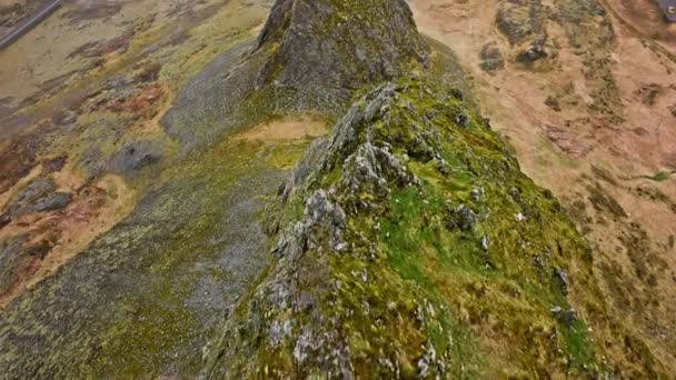 Daytime Drone View Showing Base Eystrahorn Mountain Ridge Its Rocky — Stock Video