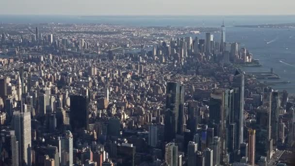 Luchtfoto Vanuit Een Helikopter Van Het New Yorkse Stadsbeeld Stedelijke — Stockvideo