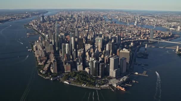 Aerial Shot New York Harbor New York City Helicopter Ride — 비디오