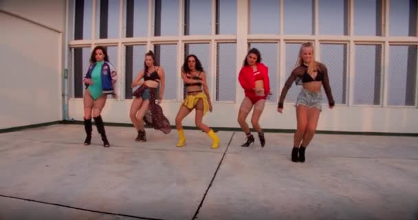 Women Dancing Rnb Girl Band Rooftop — Stockvideo