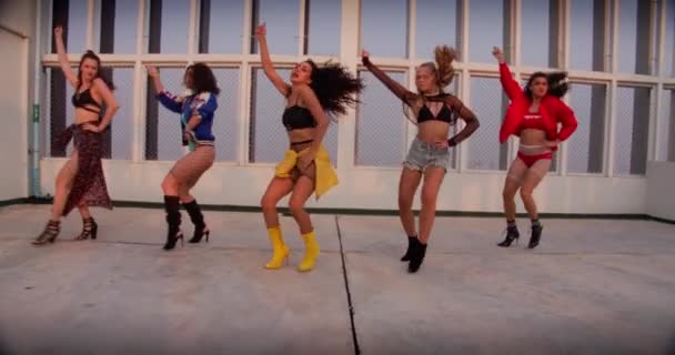 Women Dancing Crew Beautiful Music — Stock video