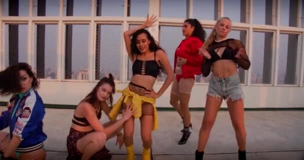 Women Dancing Crew Girl Band Routine — Stockvideo