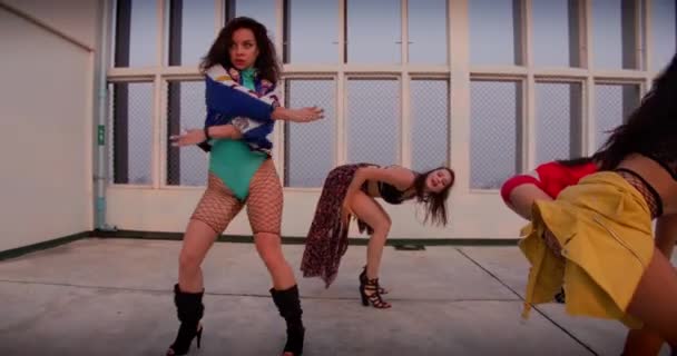 Women Dancing Crew Girl Group Beautiful — Stock video