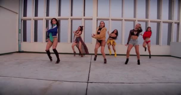 Women Dancing Sexy Girl Band Rooftop — Stock video
