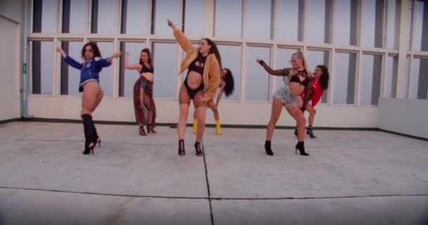 Kvinnor Dans Besättning Tjejband Ungdomskultur — Stockvideo