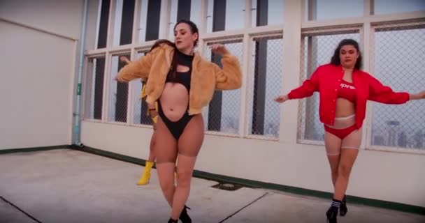 Women Dancing Roof Music Beautiful — Stok video