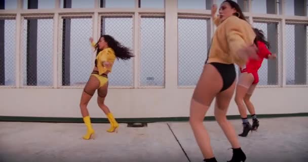 Roof Performance Beautiful Women Dancing — Stok video