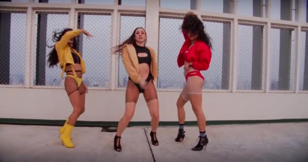 Kvinnor Dans Besättning Musik Hip Hop — Stockvideo