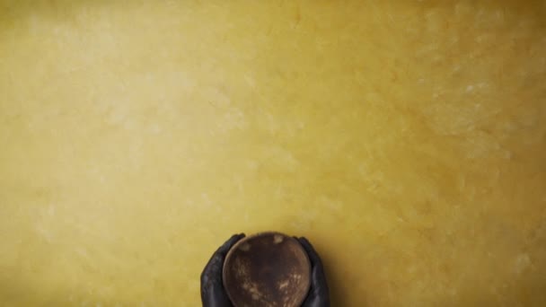 白いご飯の上にレタスがのった小さなココナッツボウルの上からの眺め — ストック動画