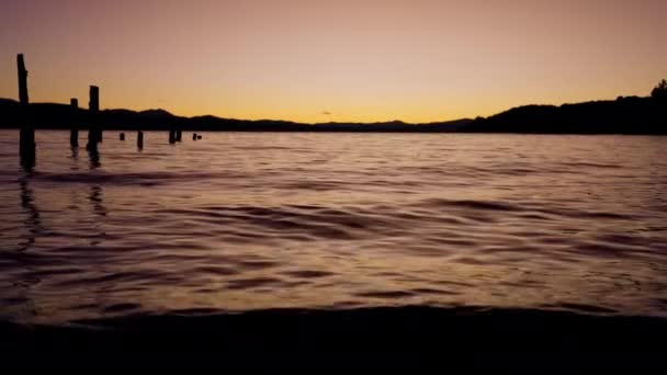 Video Lake Bariloche Argentina Showing Silhouette Mountain Afar Logs Floating — Vídeo de Stock