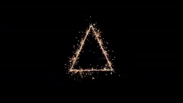 Sparklers Burning Brightly Forming Triangle Dark Background — Stockvideo