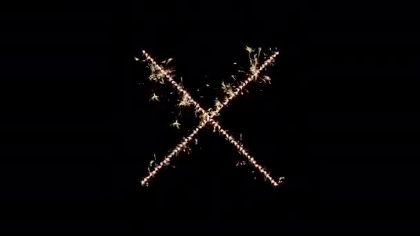 Sparklers Burning Brightly Start Intersect Form Symbol Dark Background — Stok video