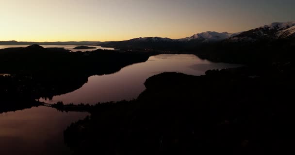 Wide Drone Flight Nahuel Huapi Park Showing Its Silhouette View — Video Stock
