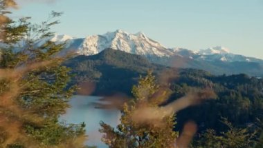 A panning shot from left to right, showing the beautiful landscape of Nahuel Huapi park at Bariloche, Argentina