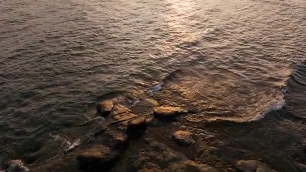 Drone Shot Showing Sunrise Reflecting Lake Water Bariloche Argentina — Αρχείο Βίντεο