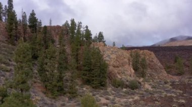 Drone over Boca Tauce and volcanic rock formations during daytime, located at Tenerife, Spain