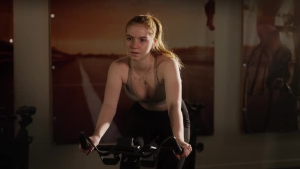 Exercise Bike Cycling Woman Gym — Wideo stockowe