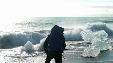 Ice, man, water, sea, sky, clouds, slow-motion, Iceland