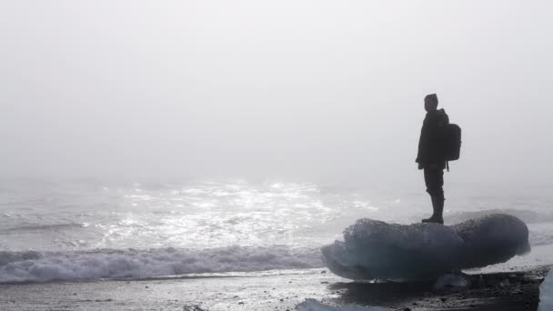 Blick Von Der Seite Eines Mannes Der Auf Einem Eisberg — Stockvideo