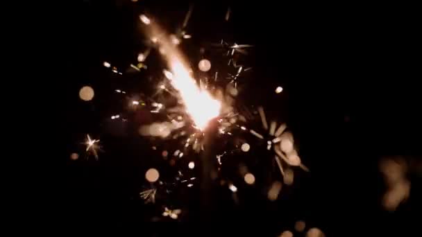 Burning Sparkler Black Background Slow Motion — Stok video