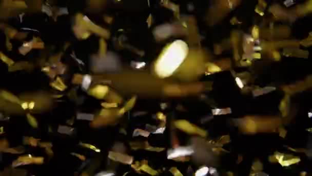 Silver Gold Colored Confetti Falling Black Background — Stockvideo