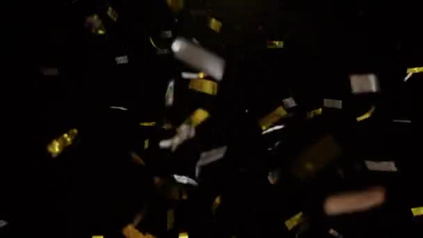 Bando Confetes Brilhos São Lançados Cima Contra Fundo Preto — Vídeo de Stock